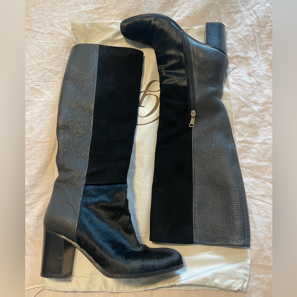 M. Gemi Black Suede Ponyhair and Leather Knee High Tall Boots size 40